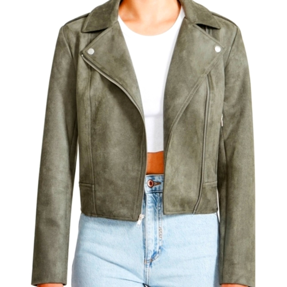 NWT BB Dakota by Steve Madden Ladies Suede Moto Jacket Olive - Picture 9 of 12